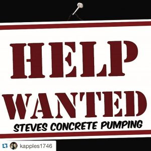 Steve's Concrete Pumping help wanted sign